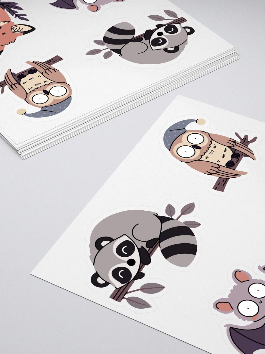 Nocturnal Animals – Cute, Hand-Drawn Sticker Sheet Featuring Fox, Bat, Raccoon, and Owl for Planners, Journals, and Crafts product image (4)