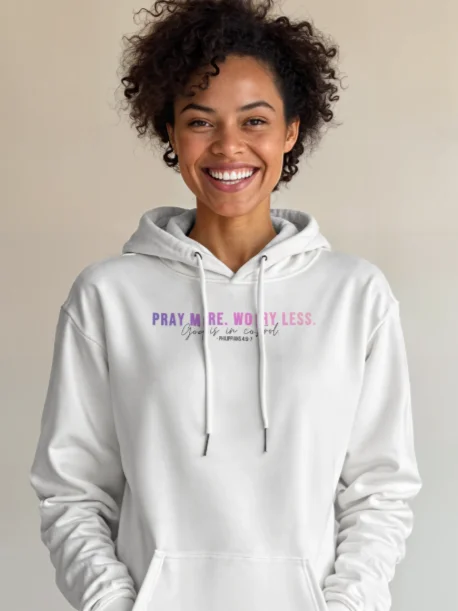 Pray More Worry Less 1.0 Hoodie - Unisex - Pink Gradient Text - Light Colors product image (1)