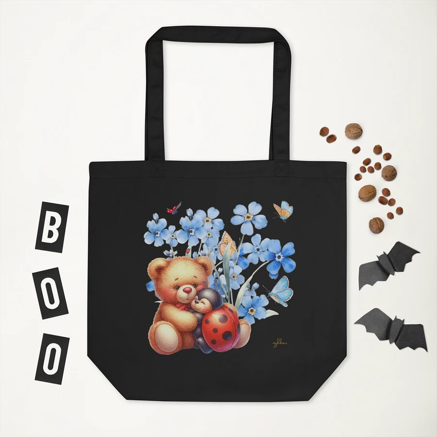 Forget-Me-Not Whispers Teddy Bear Tote Bag – Organic Cotton Twill, Floral Design with Teddy Bear & Ladybug, Eco-Friendly Bag product image (6)