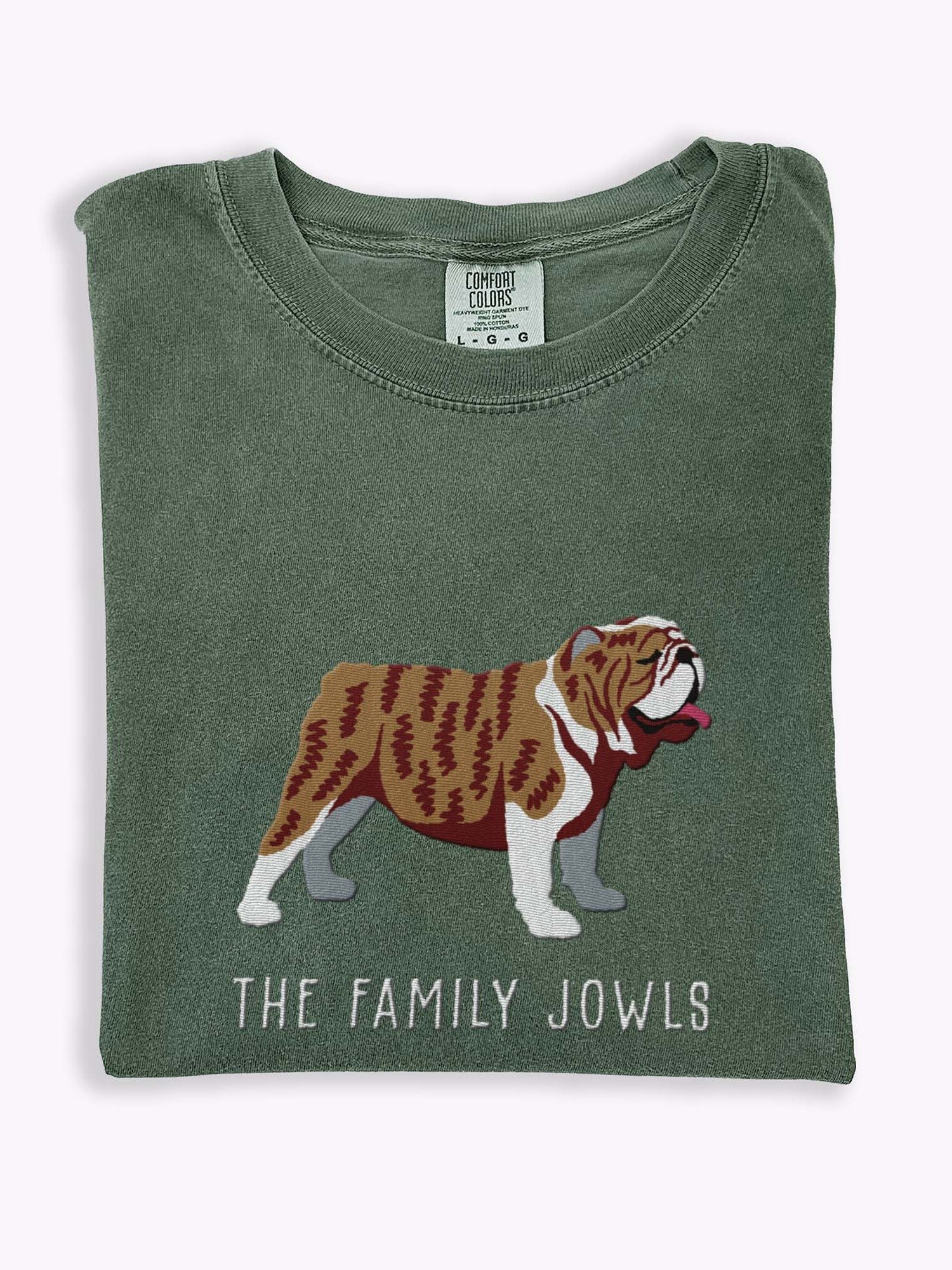 The Family Jowls T-Shirt(Embroidered) of an English Bulldog(Brindle) product image (1)