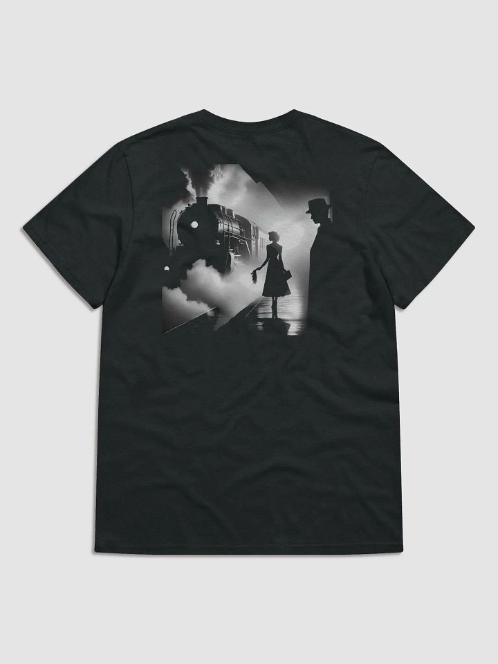 Steamy Departure: Love's Embrace at the Train's Edge (Front Print Womens Tee) product image (1)