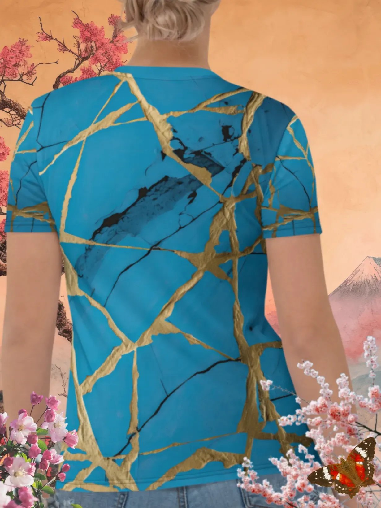 Blue & Gold Kintsugi Print T-Shirt product image (4)