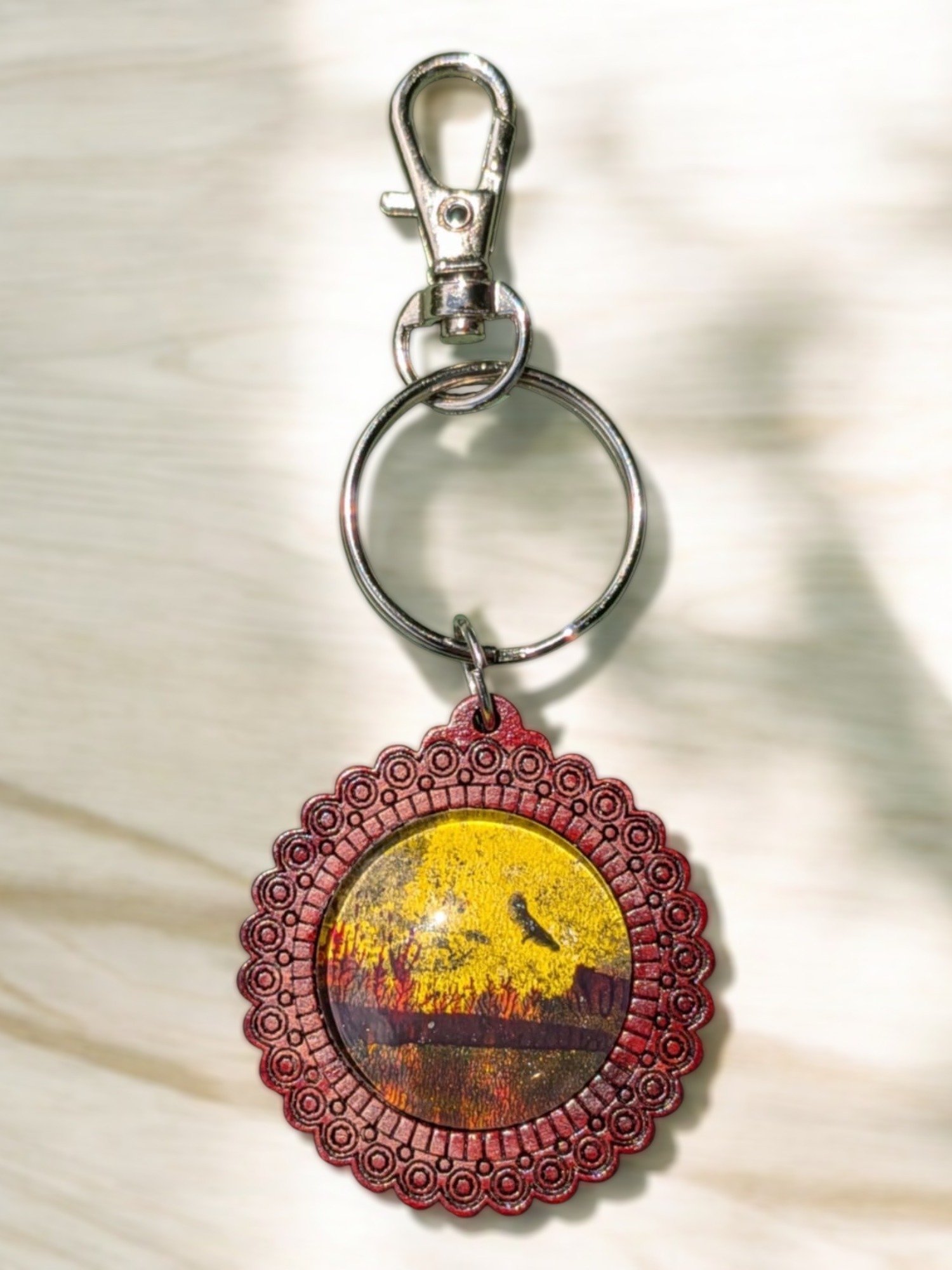 Western Sky glass cabochon & wood keychain product image (3)