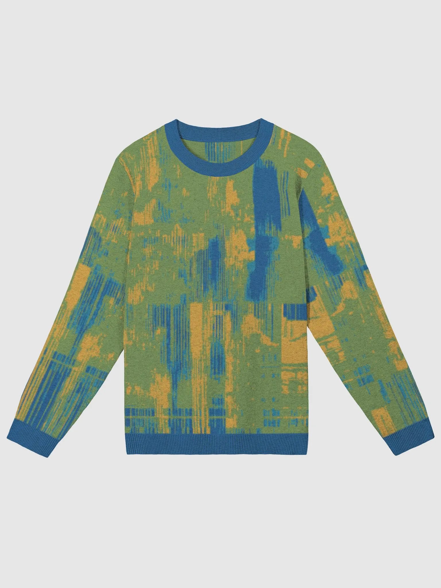 Green Glitch Jacquard Knit Crewneck Sweater product image (1)