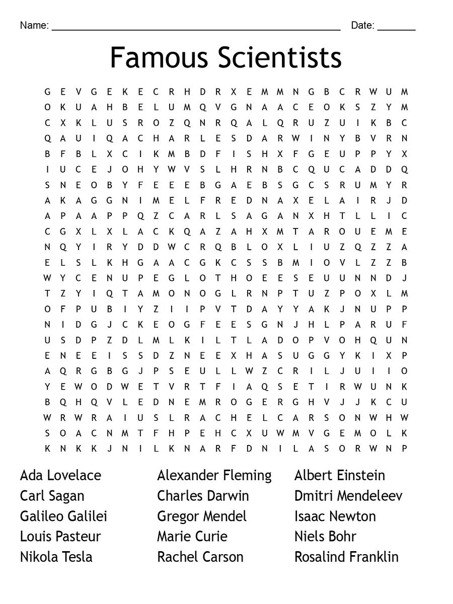 Famous Scientists Word Search Printable product image (1)