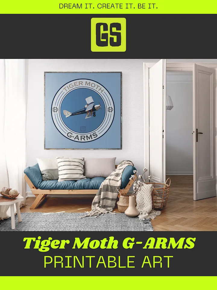 Tiger Moth G-ARMS Printable Aviation Wall Art Square Size Special Edition Blue Emblem product image (1)
