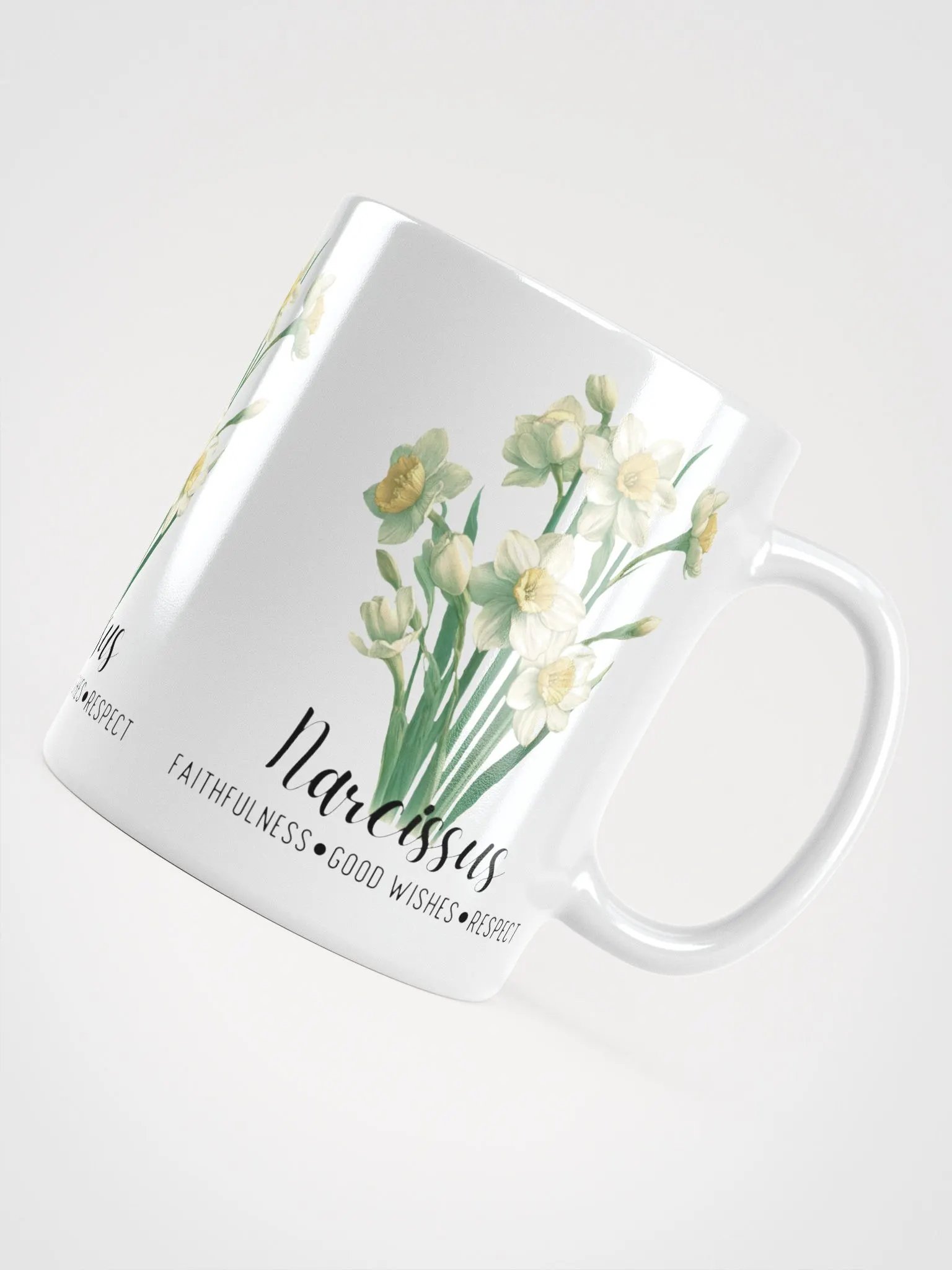 Narcissus Ceramic White Mug: Faithfulness, Good Wishes, Respect December Birth Month Flower product image (6)