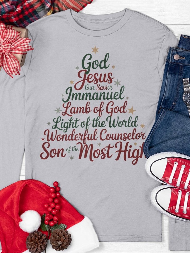 Christian Christmas Long Sleeve Shirt Names Of Jesus Christmas Tree product image (1)