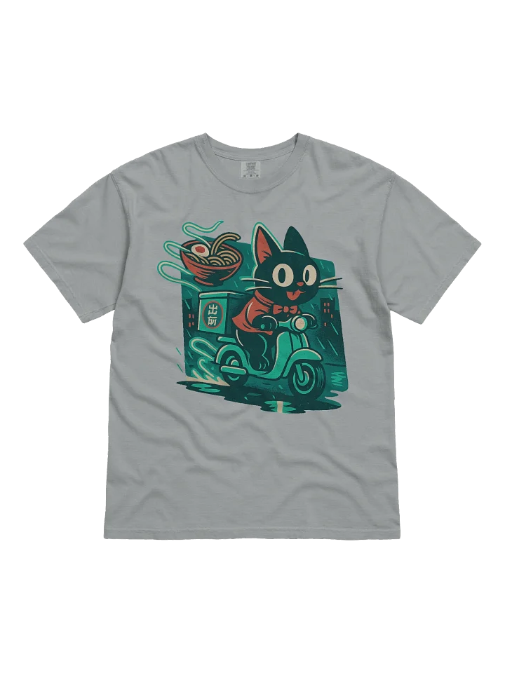 Black Cat Biker Delivery Ramen Neon Concept Japanese Graphic Art T-Shirt product image (4)