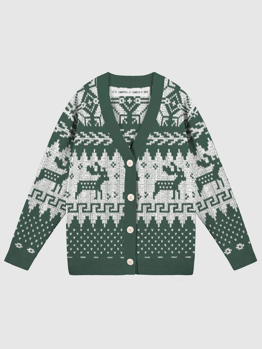 Winter Snow & Deer Pine and White Blue V-Neck Knit Sweater product image (2)