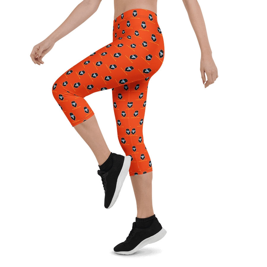 Synthsquatch Fitness Bigfoot Monogram Logo All-Over Print Capri Leggings (Neon Orange) product image (3)
