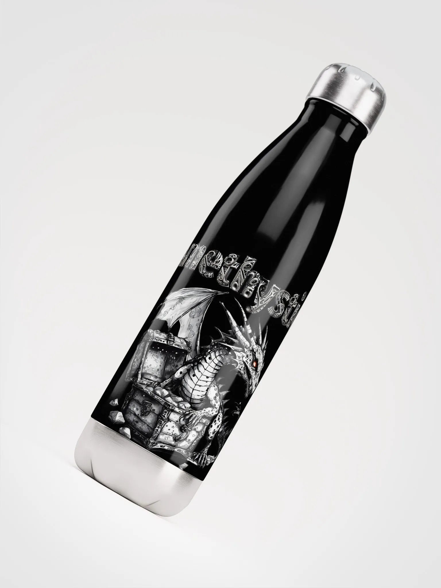 Stainless Steel Water Bottle: Rock On Dragon with Treasure Chest product image (8)