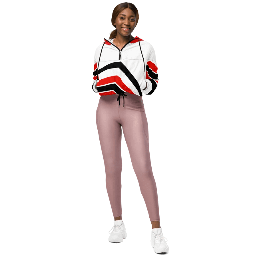 Red/Black/White Bent Lines Women's Cropped Jacket product image (12)