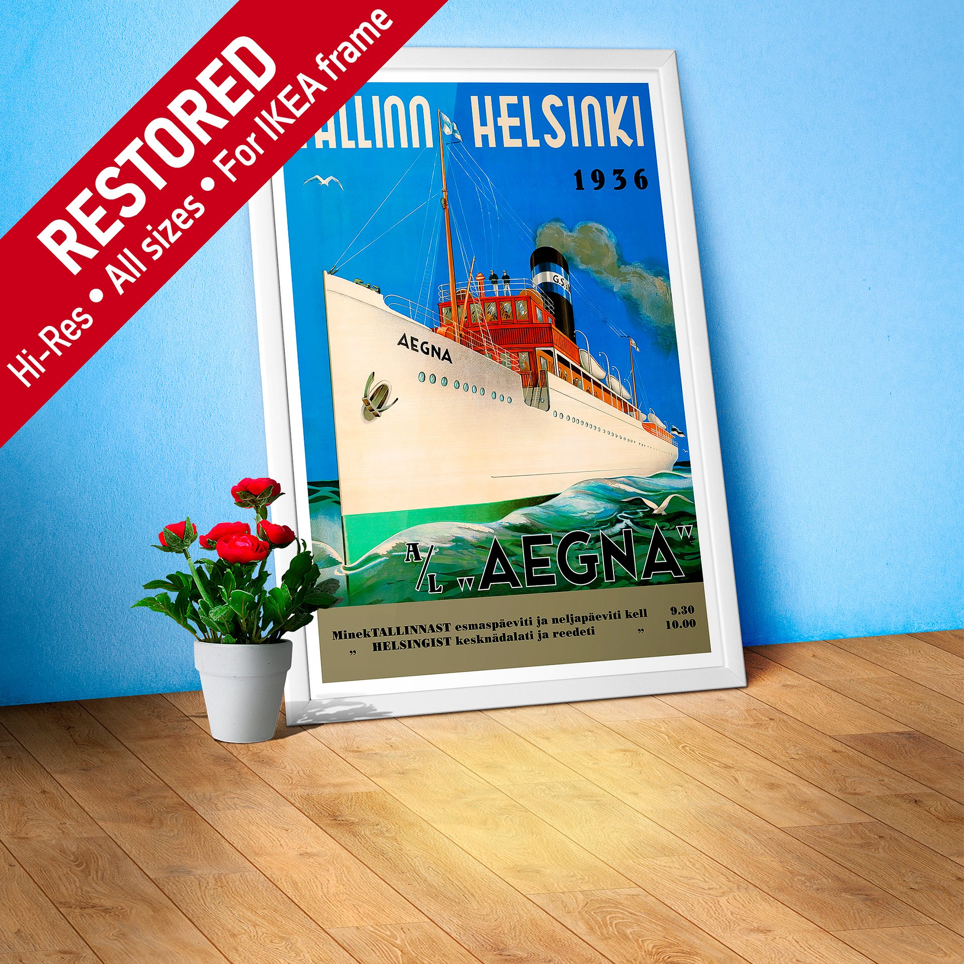 Tallinn-Helsinki cruise travel, Aegna, Finland - Estonia, 1936 — retro vintage travel poster, retro travel art, retro travel wall art product image (1)