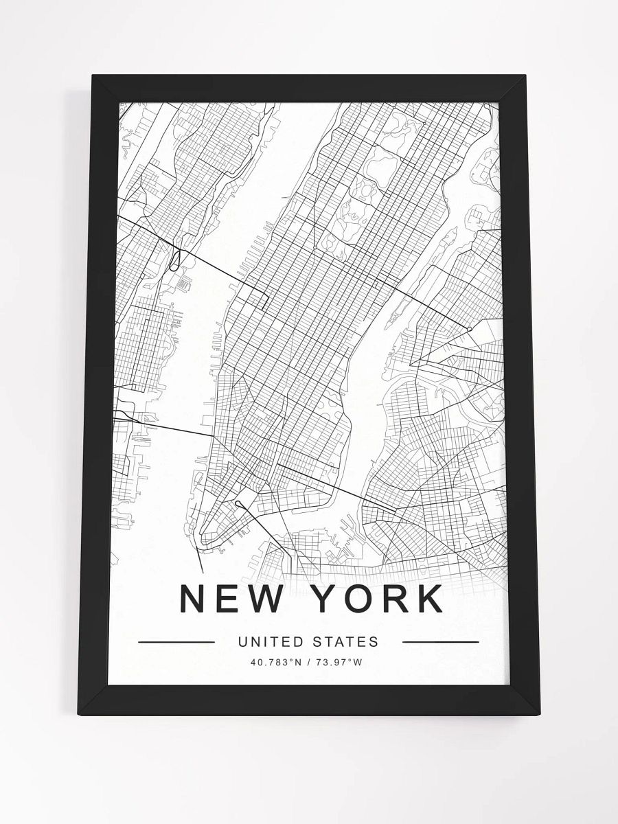 Manhattan Monochrome City Map Poster – Framed Urban Wall Art | Modern Minimalist Design | Black & White Aesthetic Décor product image (2)