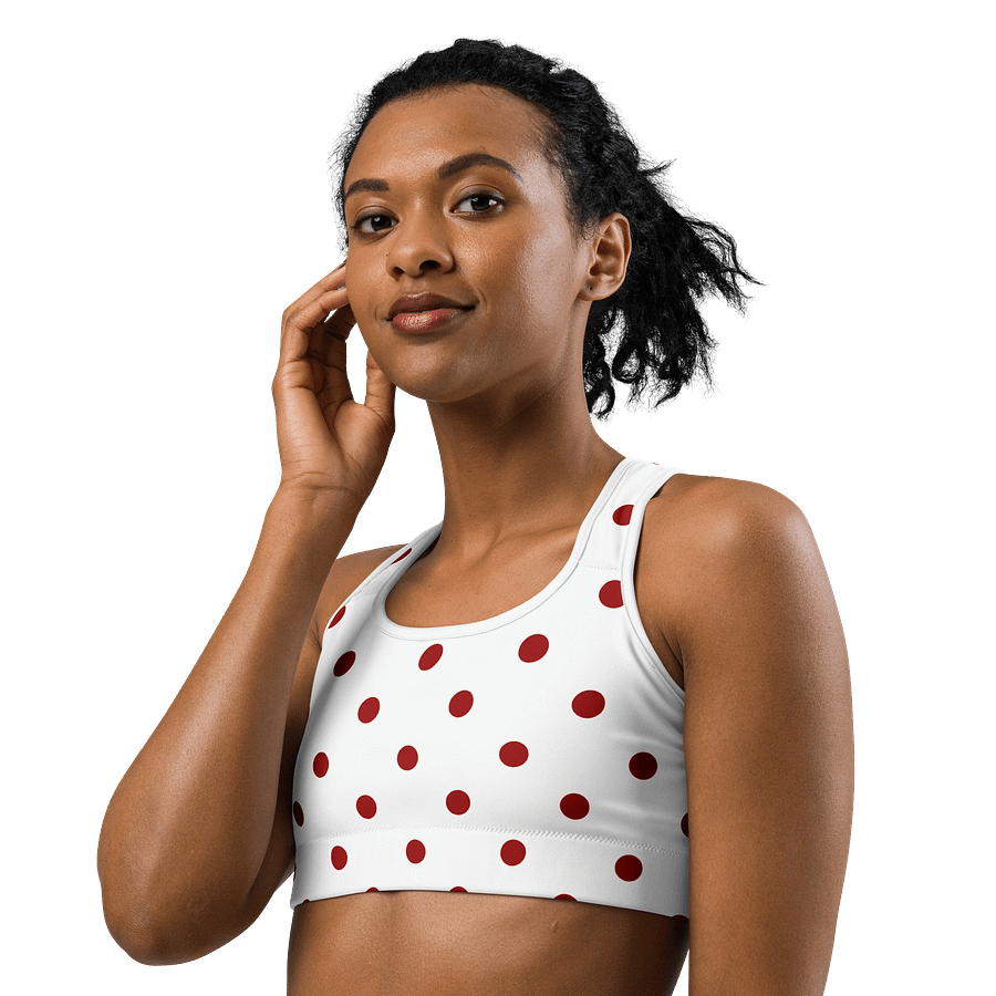 Red Polka Dots on White Sports Bra product image (1)