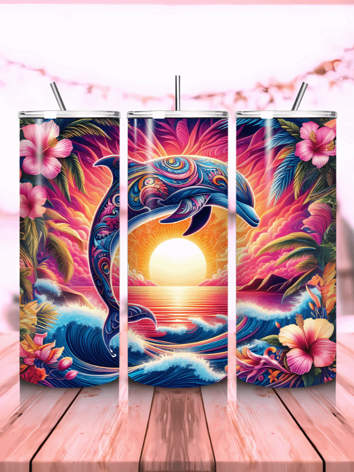 Summer Dolphin Tumbler Wrap PNG – 20oz Skinny Sublimation Design with Jumping Dolphins & Ocean Breeze – Playful Marine Aesthetic – 300 DPI Instant Digital Download product image (1)