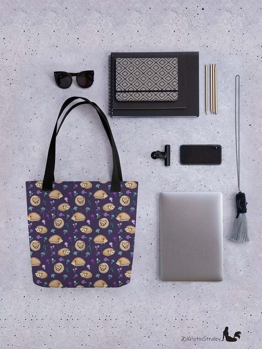 Hedgehogs and Mushrooms on Dark Plum Tote Bag product image (5)