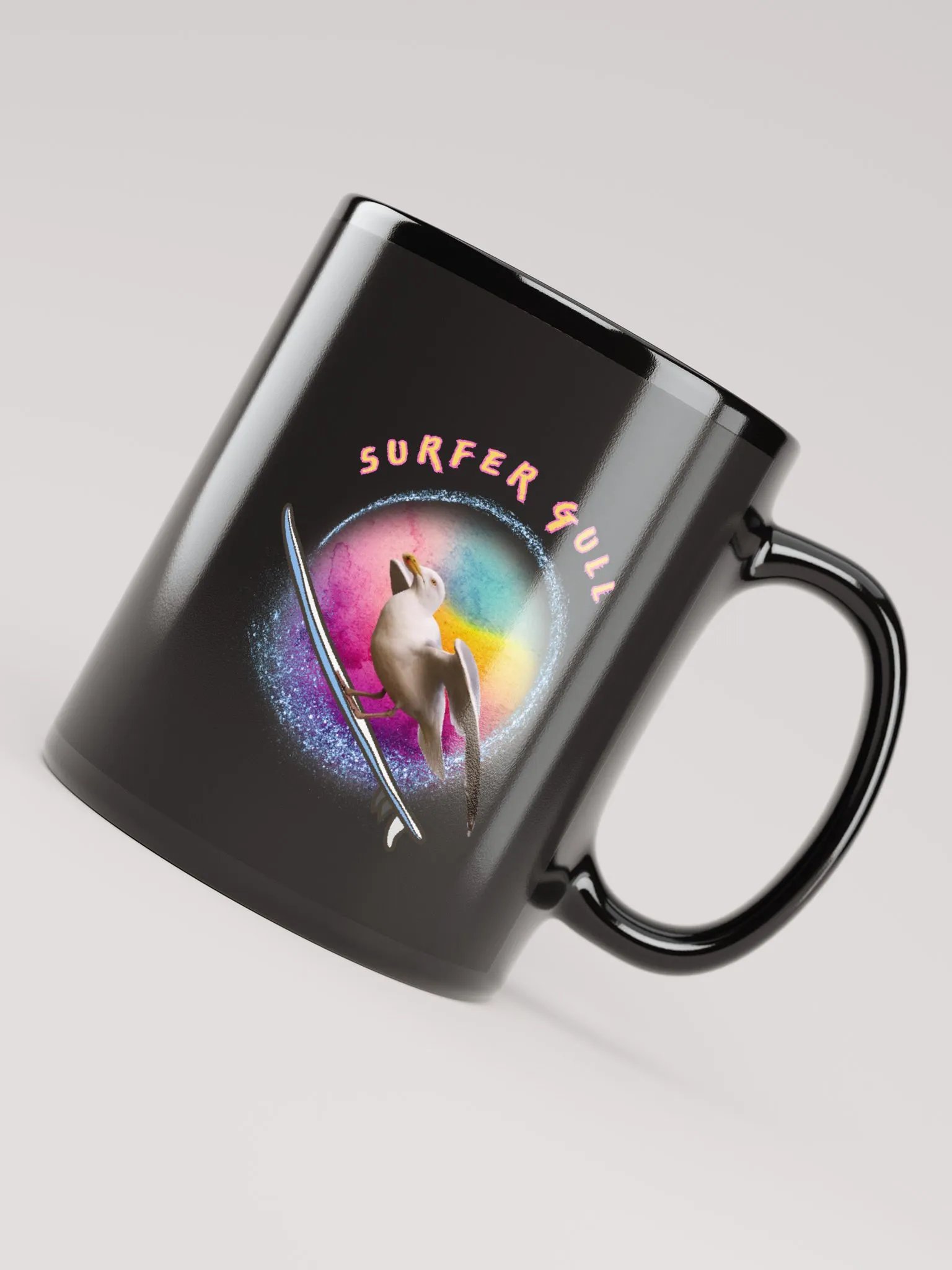 Soleil the Surfer Gull Glossy Black Mug product image (8)