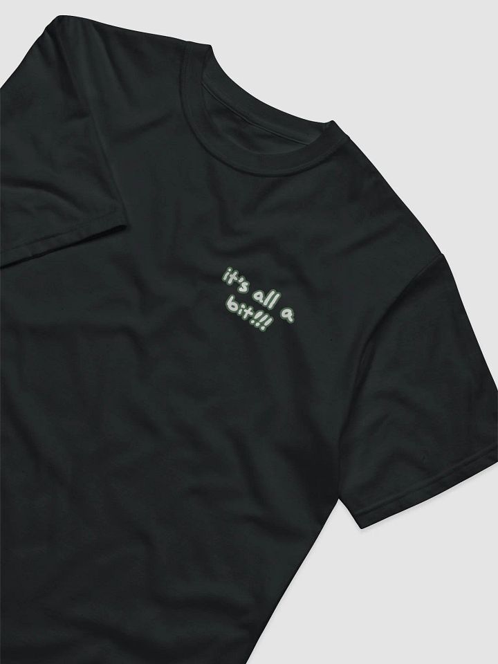 “It’s all a bit!!!” (sm. lined design, #527453) unisex eco tee product image (1)