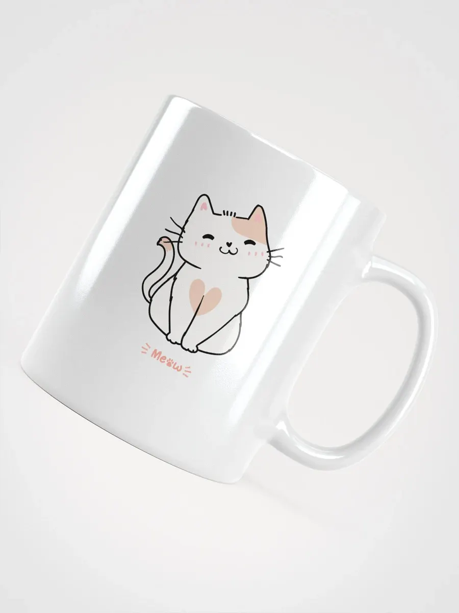 White Glossy Mug Doodle Smile Cat product image (4)