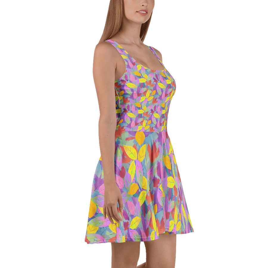 Yellow Pink Leaves Skater Dress product image (3)