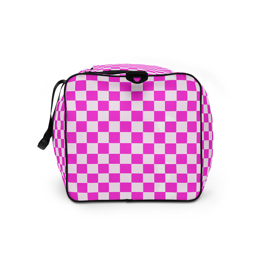 Checkered! Neon Pink and White Checkers Duffel Bag product image (9)