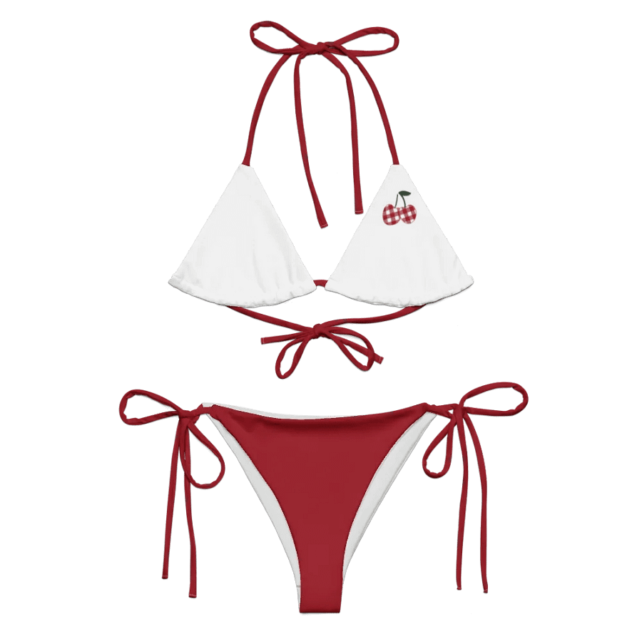 Gingham Cherry Low Rise Cheeky String Bikini With Red Bottoms product image (8)