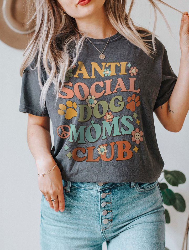 Anti Social Dog Moms Club Retro Groovy T-Shirt 2 | Funny Introvert T-Shirt for Dog Moms product image (11)