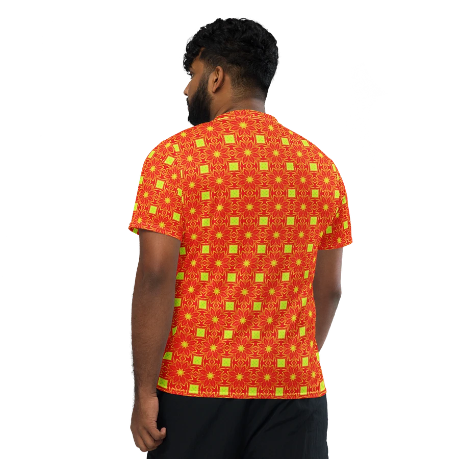 Abstract Orange Repeating Flower Unisex V Neck Sports Jersey product image (3)