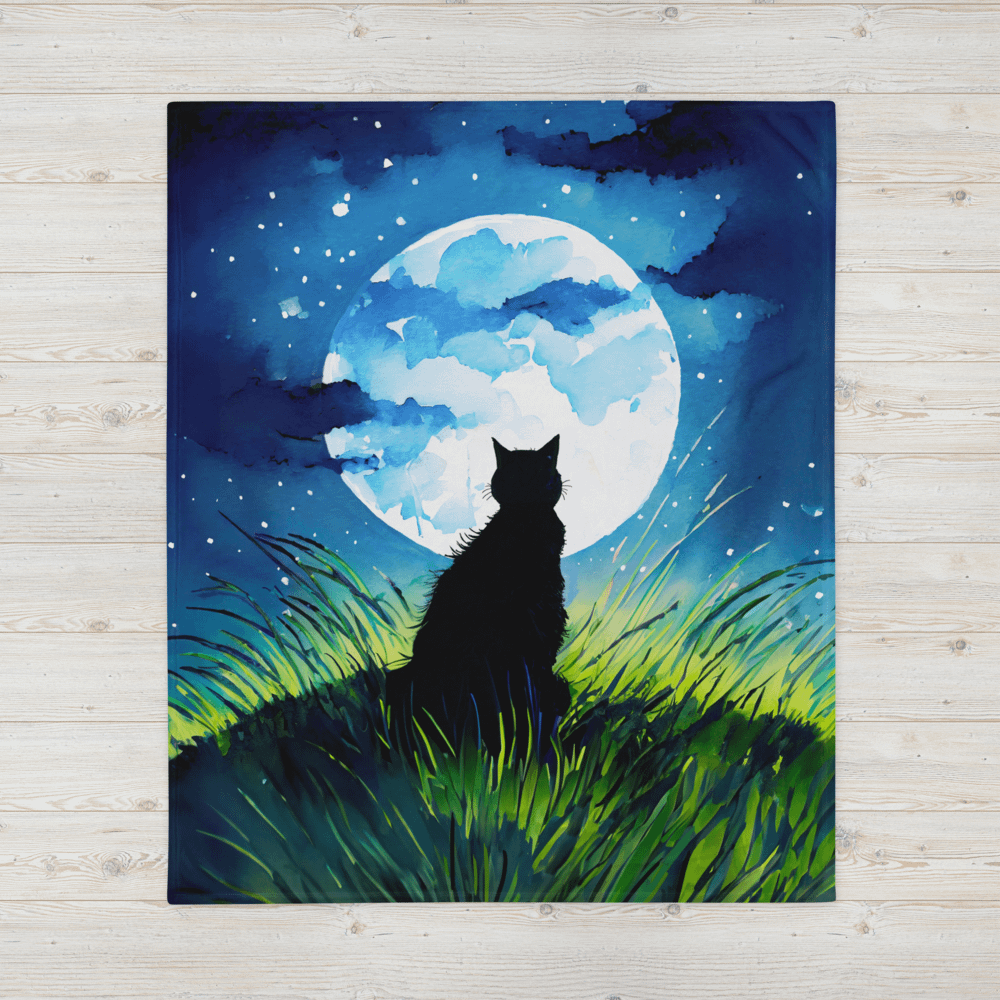 A Cat Sings To The Moon Throw Blanket product image (1)