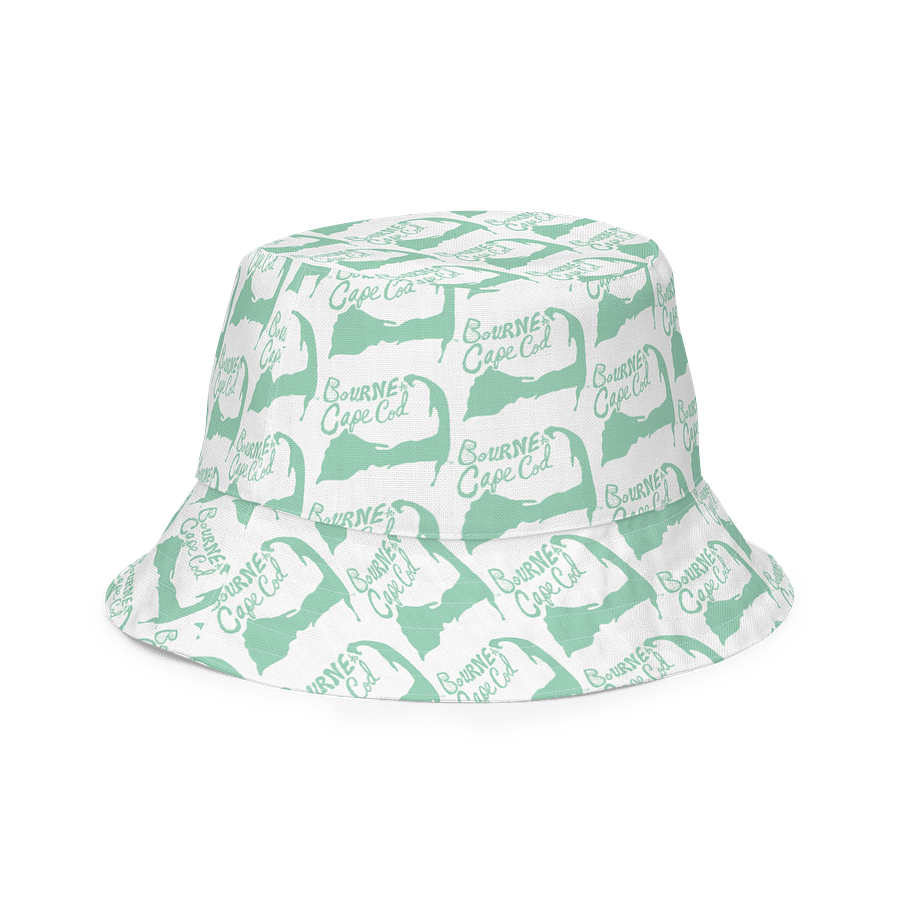 Adults Unisex | Reversible Bucket Hat | BOURNE to Cape Cod™ x BRN.2C.C.™ All-Over Logo Print | Coastal Style Sun Hat | Vista Blue Green & White product image (5)