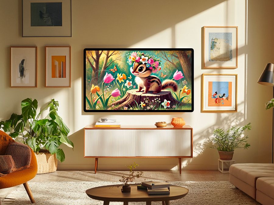 Spring Samsung Frame TV Art, Chipmunk Floral Crown Painting, Wallpaper, Screensaver, Digital Download product image (3)