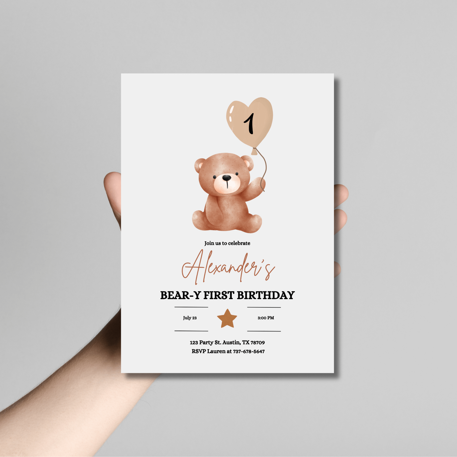Bear-y First Birthday Invitation | Teddy Bear Birthday Invite | Editable Canva Template product image (10)