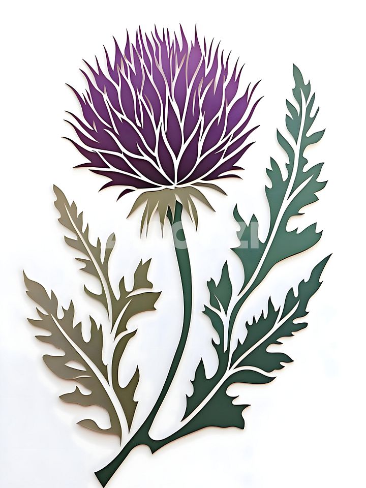 Floral Paper Art Cut File – Purple Bloom & Green Leaves product image (1)