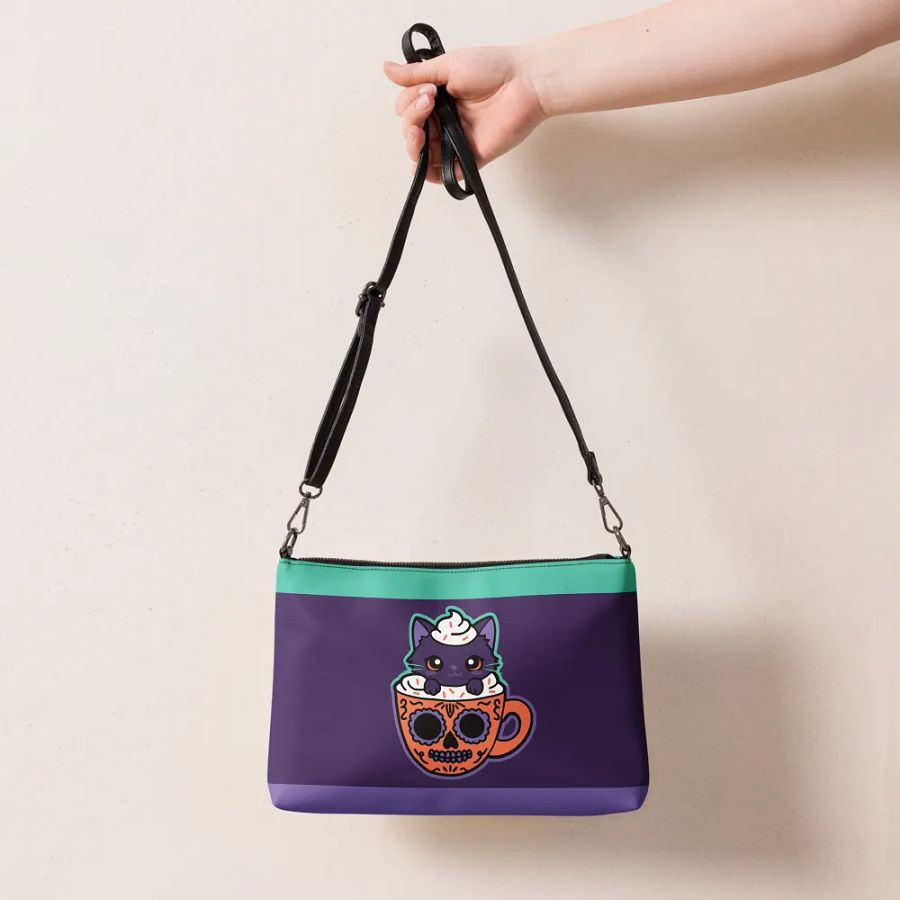 Sugar Skull Kitten Mug Flip-Sided Faux Leather Crossbody Bag product image (7)
