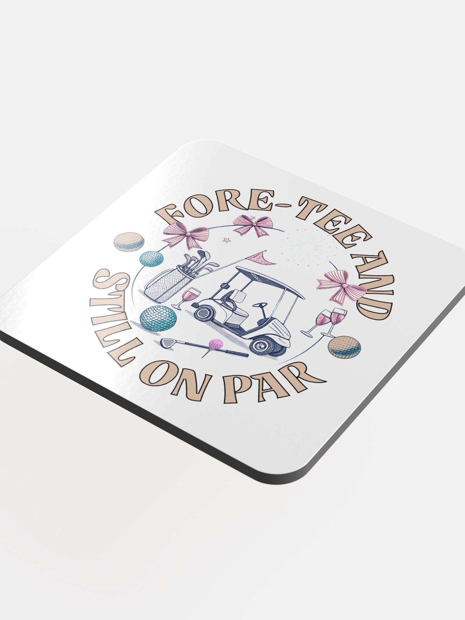 Fore Tee And Still On Par Golf Celebration Glossed Cork Coaster product image (1)