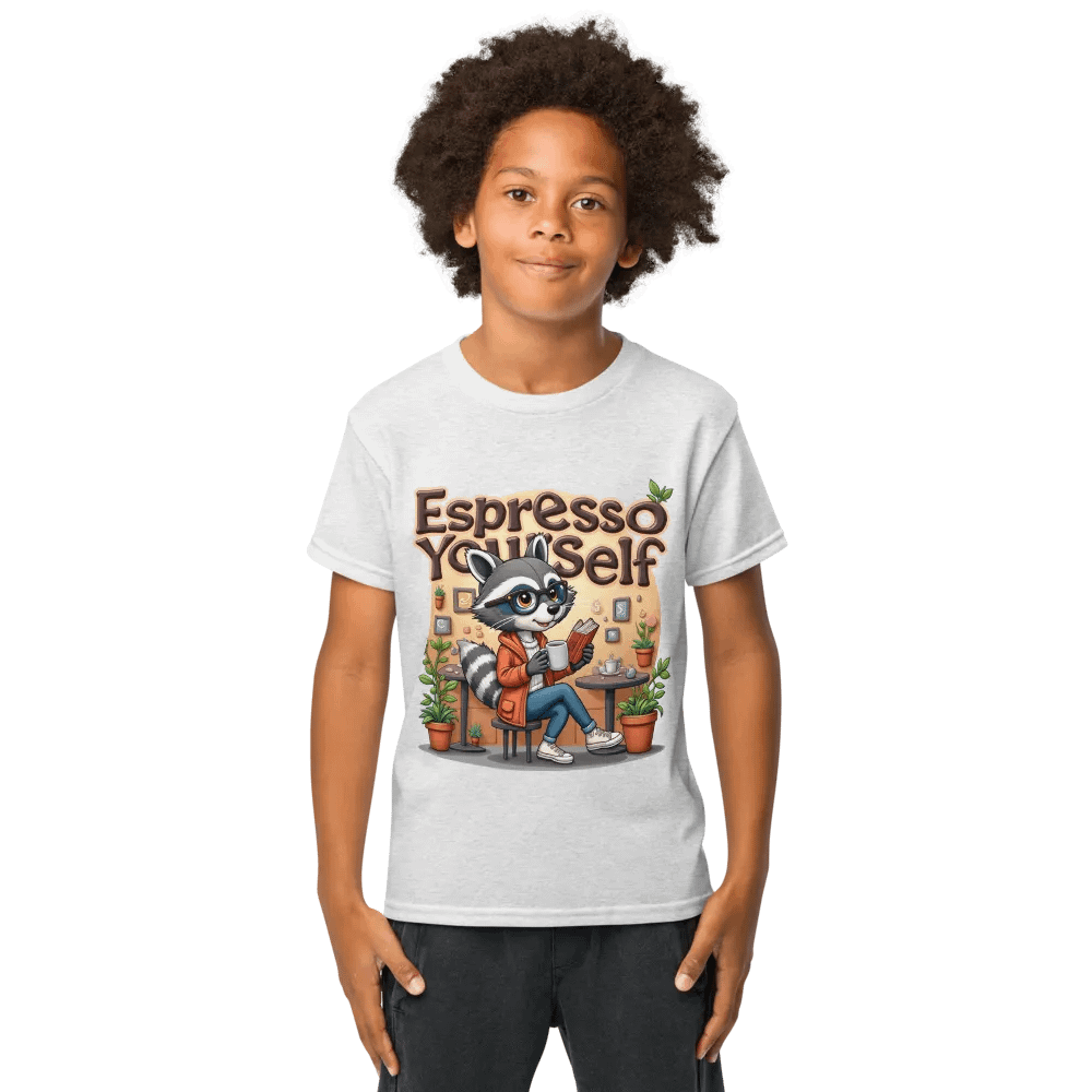 Espresso Yourself Raccoon Youth Sports Tee product image (9)