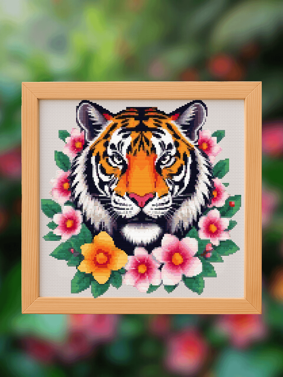 Floral Tiger Cross Stitch Pattern product image (1)