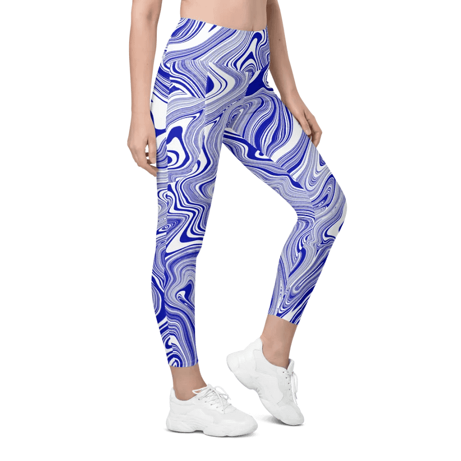 Leggings with Pockets - Blue and White Liquid Swirls product image (4)