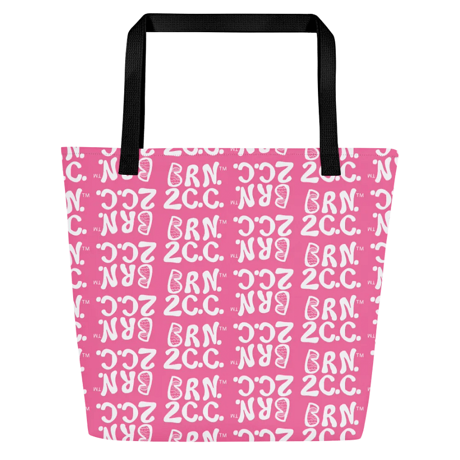 BRN.2C.C.™ | Large Tote Bag with Pocket | Coastal Classic | All-Over Logo Print | White Logo Repeat on Brilliant Rose product image (4)
