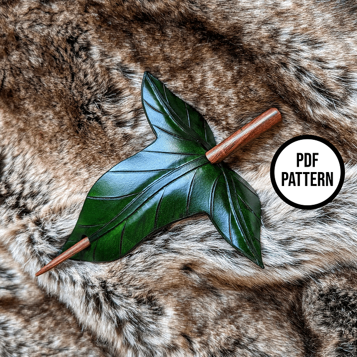 Leather Mallorn Leaf Hair Stick - PDF Pattern for Leatherwork product image (1)