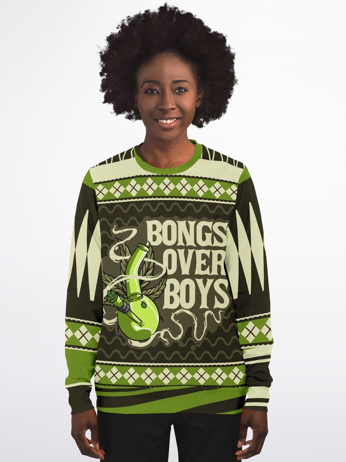 Funny 420 Christmas Sweatshirt | Green Holiday Party Sweater | Casual Winter Party Outfit product image (1)