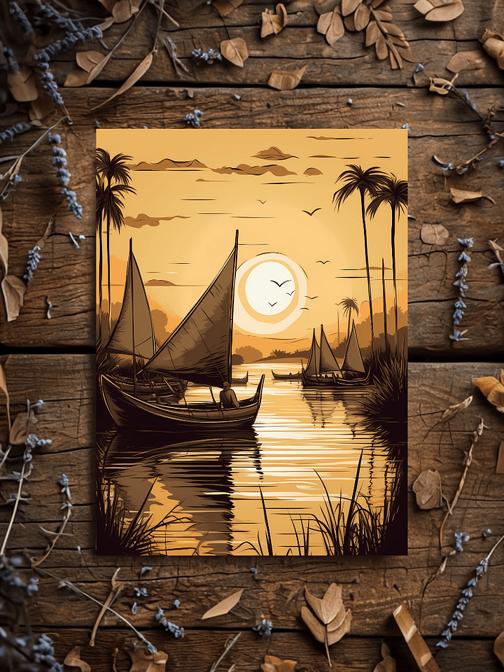 Drifting on the Nile – Ancient Egyptian Reed Boat Art Print product image (1)