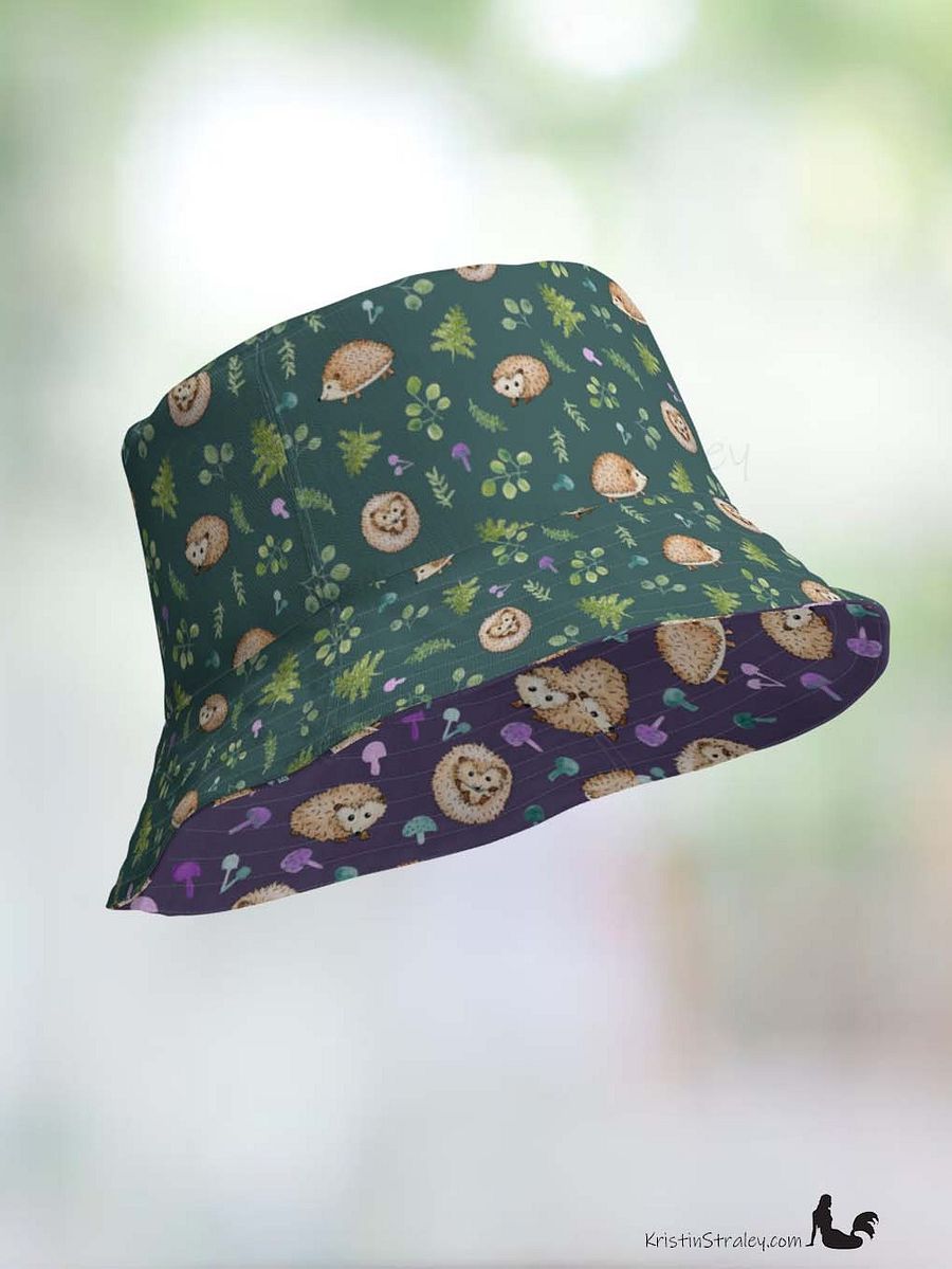 Hedgehogs Reversible Bucket Hat in Plum and Teal product image (8)