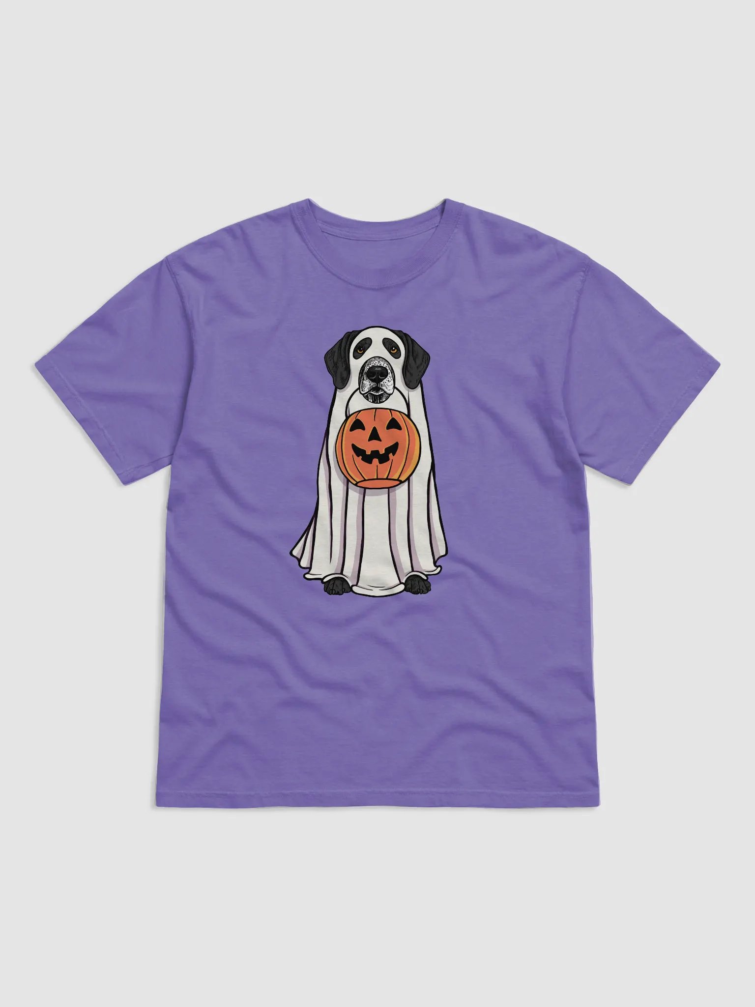 Funny Halloween German Shorthaired Pointer(Black 2) T-Shirt | Funny GSP Wearing a Ghost Costume and Holding a Pumpkin Basket product image (27)