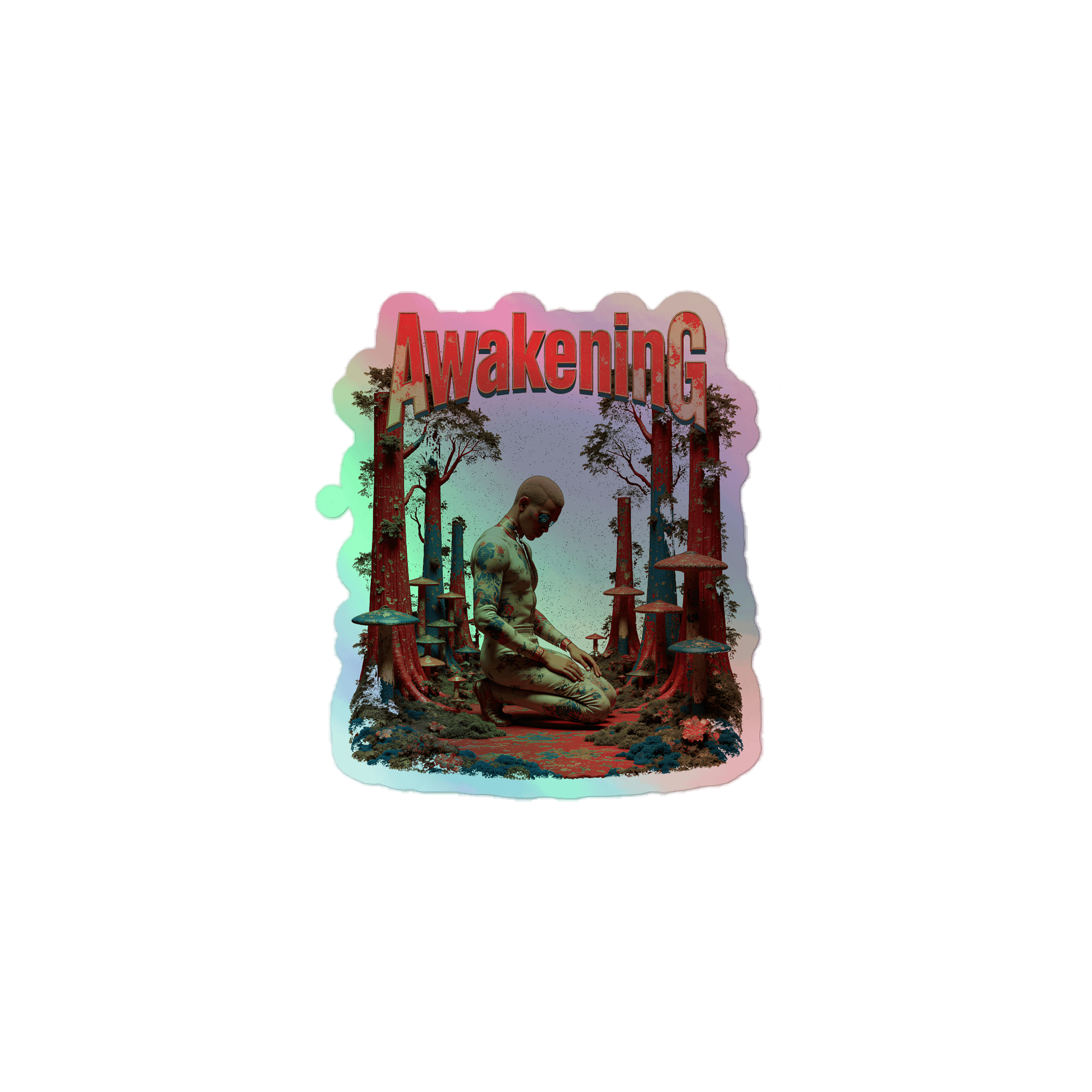 Spiritual Awakening Mystical Mushroom Grove Holographic Sticker product image (1)