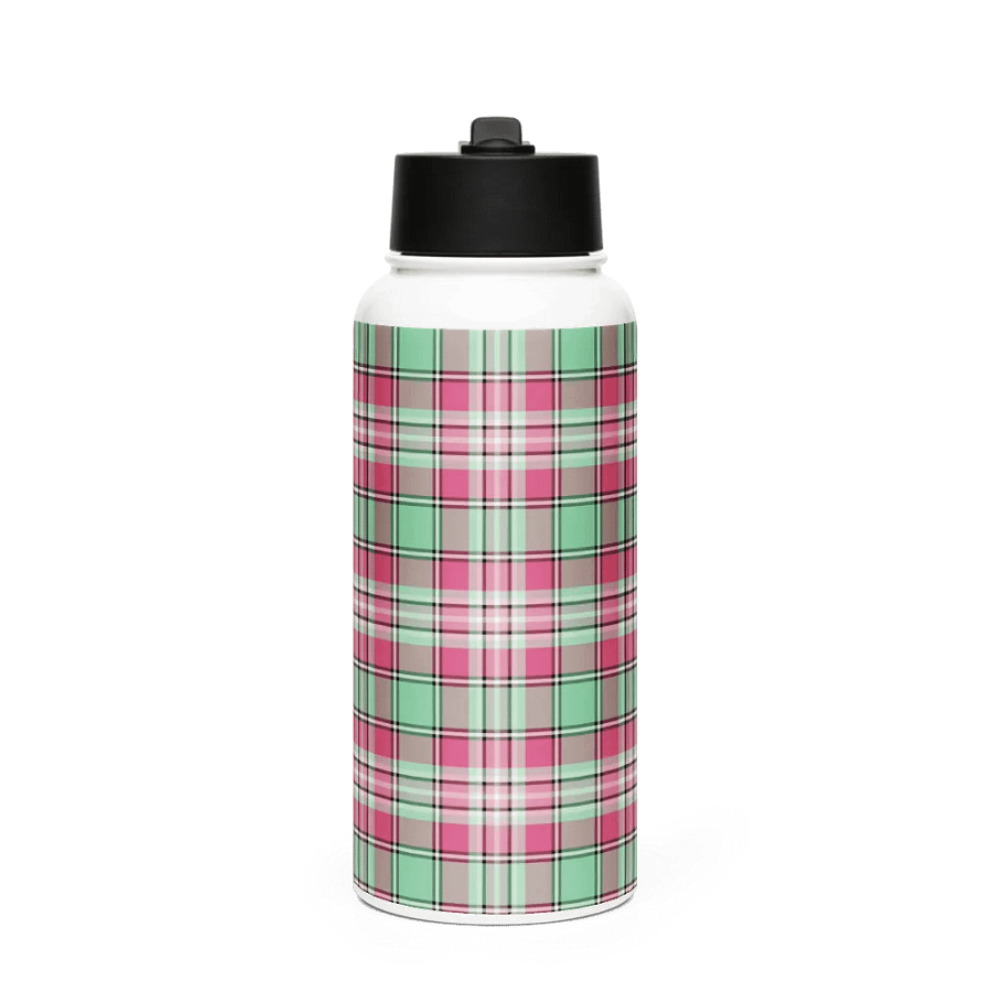 Mint Green and Pink Plaid Water Bottle product image (4)