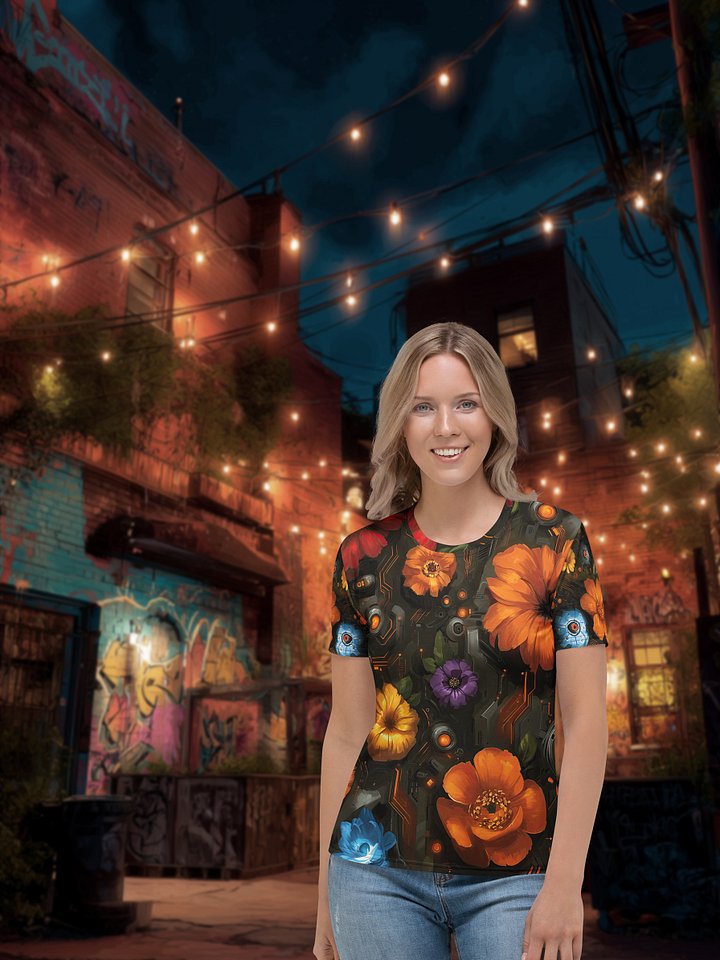 Floral Override – Futuristic Botanical Circuitry All-Over Print T-Shirt product image (1)
