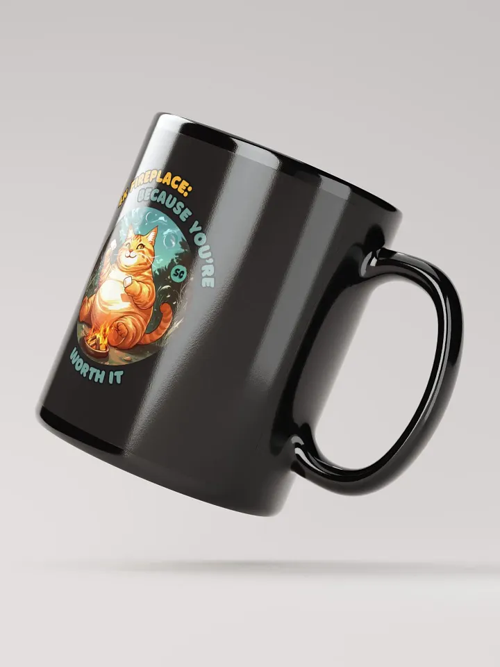 Cozy Cat - 4K Fireplace: Because You're Worth It | Black Glossy Mug product image (4)